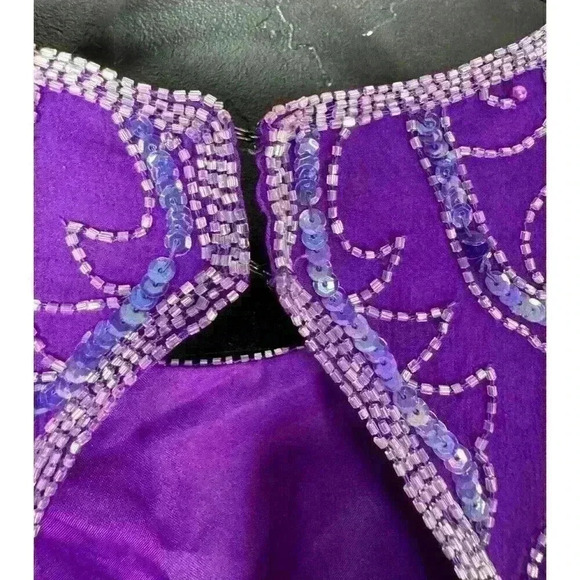 Vintage Adrianna Papell Evening 100% Silk Beaded Special Occasion Dress Keyhole - Picture 7 of 10